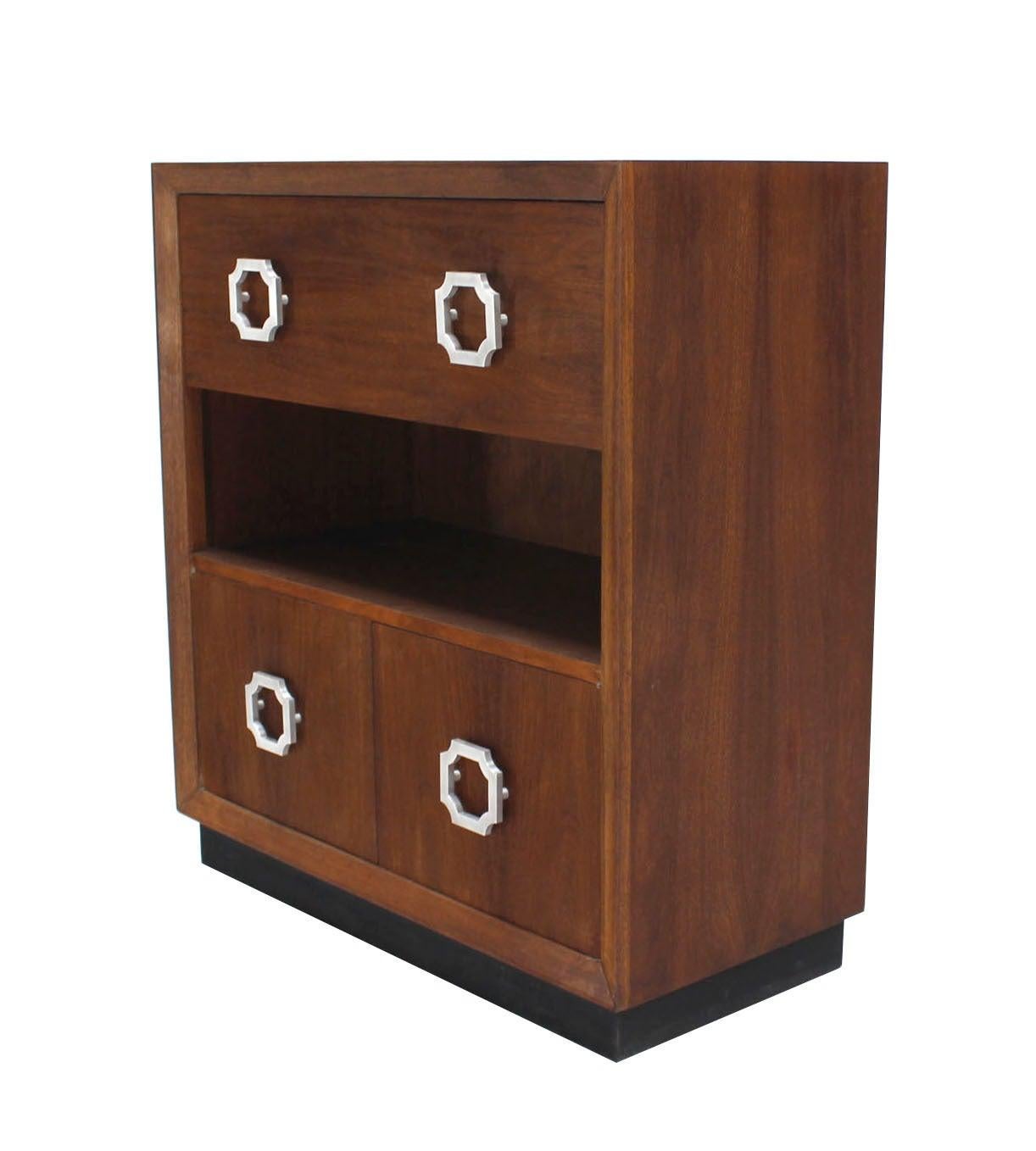 EstablishedLines Oiled Medium Walnut Mid Century Modern Art Deco Drop Down Desk Secretary Cabinet