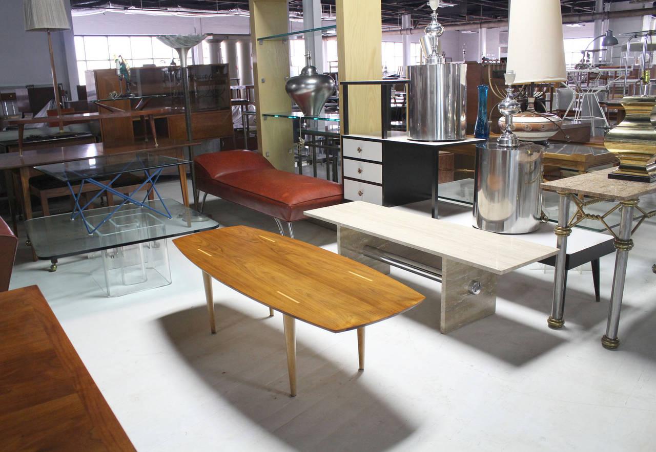 Boat Shape Light Walnut Tapered Birch Exposed Leg Tenon Coffee Table Mid Century