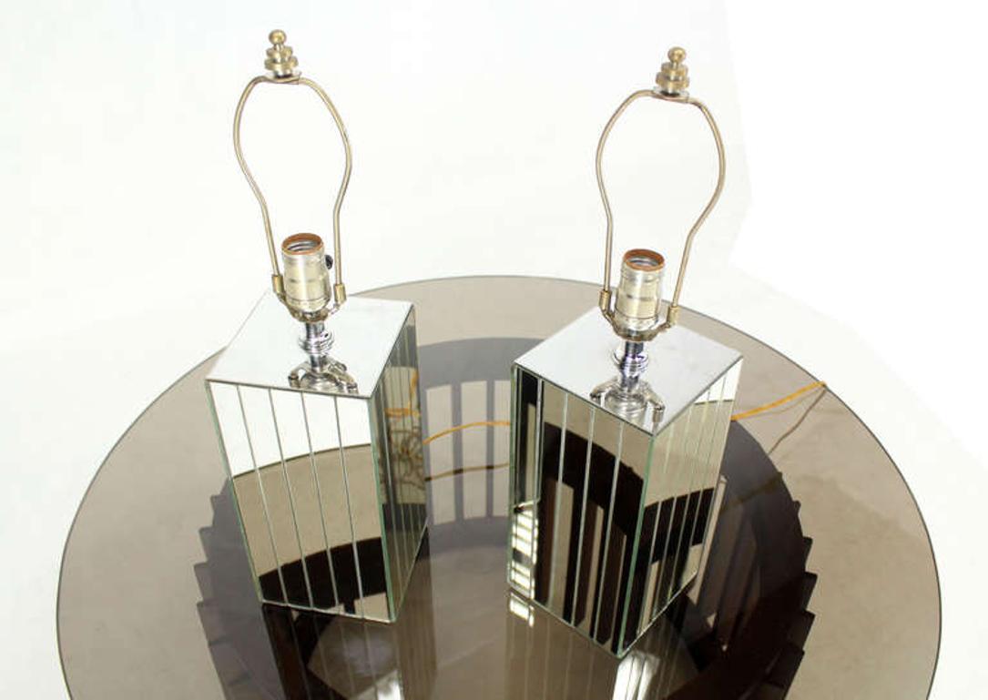 EstablishedLines Pair of Square Sky Scraper Shape Mid-Century Modern Mirrored Table Lamps MINT!