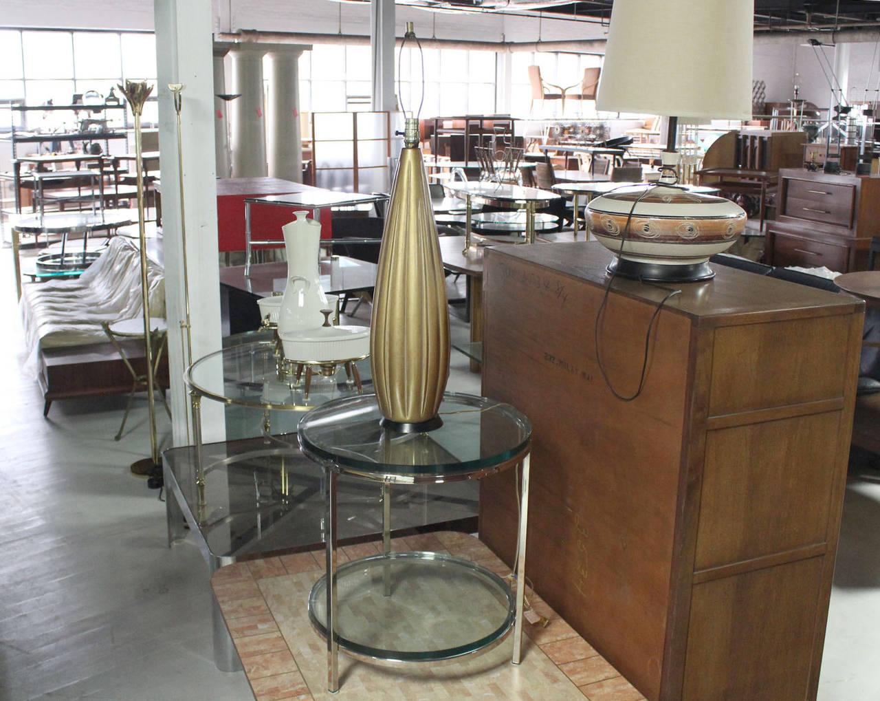 EstablishedLines Midcentury 37" Tall Carved Gilt Vegetable Squash Shape Table Lamp circa 1970s