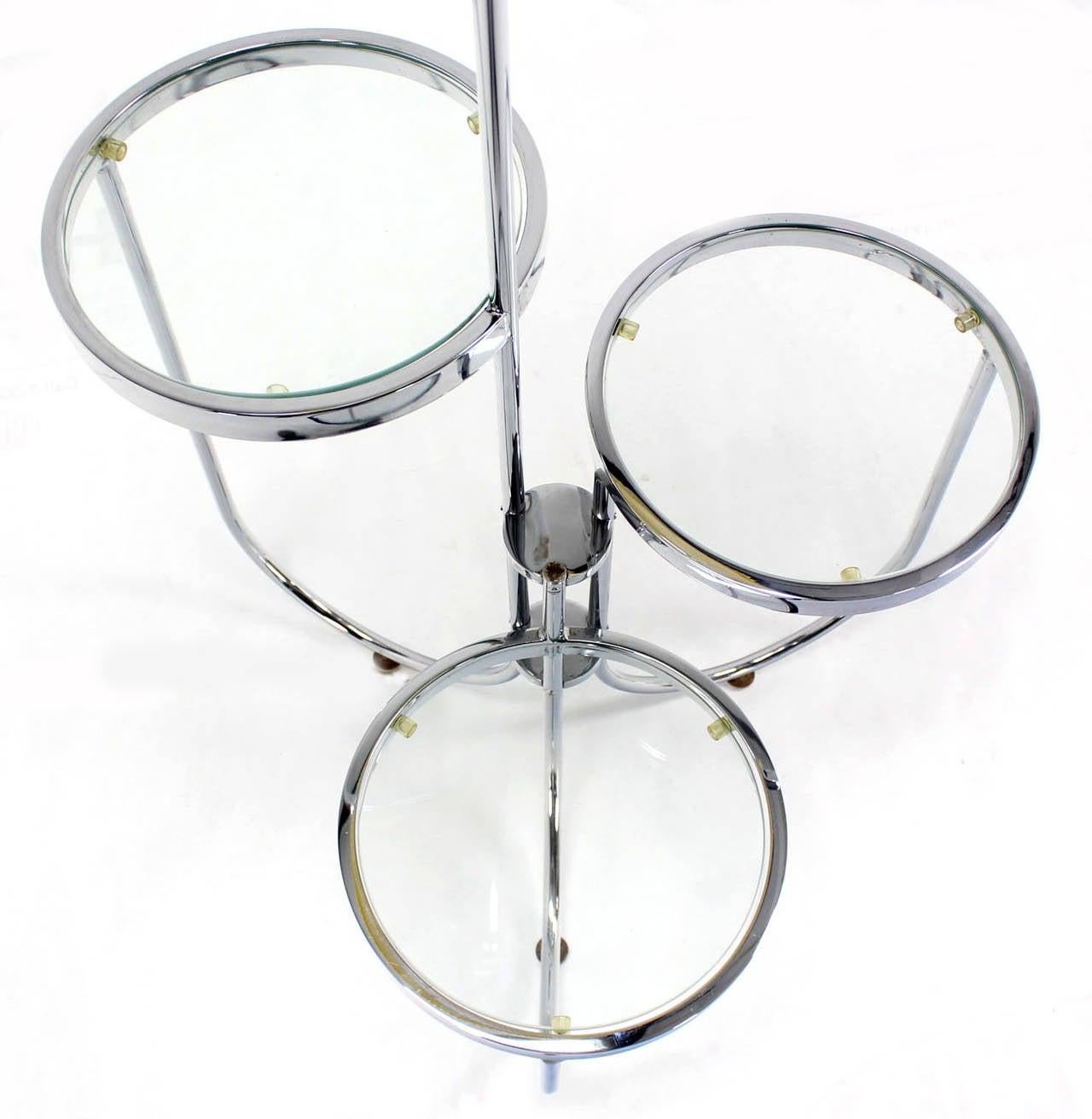 Mid Century Modern Chrome Base Floor Lamp w/ Three Circular Built Stand Tables