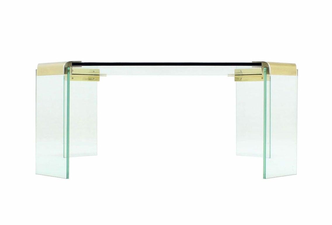 EstablishedLines Large Square Cut Corners Style Glass Top & Legs Brass Joint Coffee Table