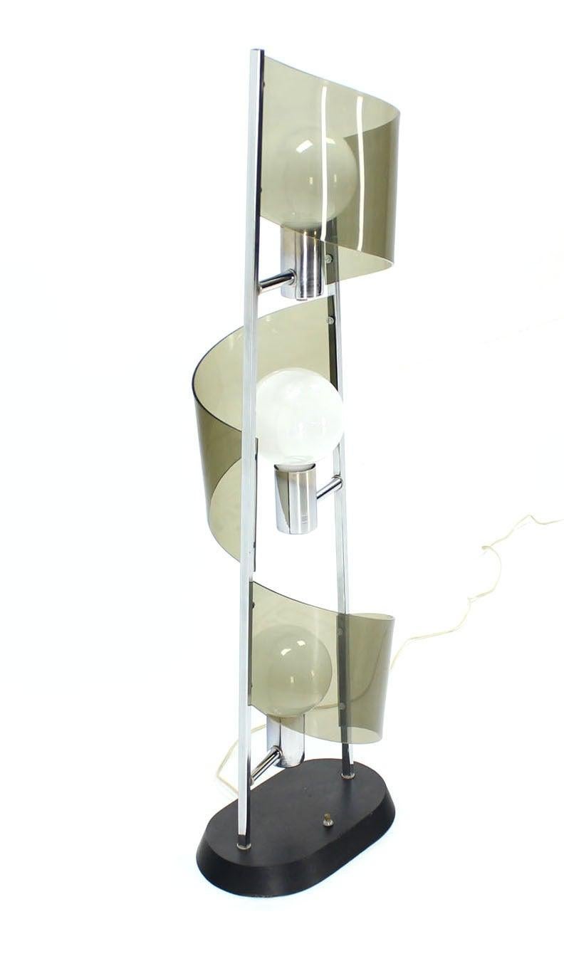 EstablishedLines Mid Century Modern Large Chrome Smoked Lucite Ribbon Shade Table Floor Lamp