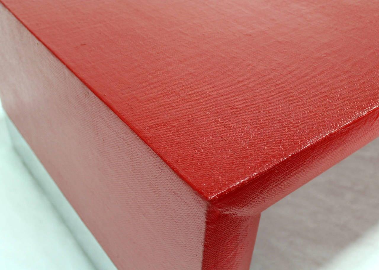 EstablishedLines Large Rectangle Grass Cloth Mid Century Modern Coffee Table in Fire Red MINT!