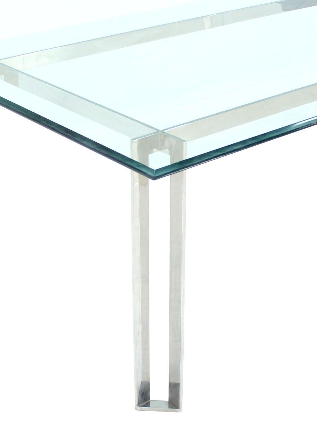 EstablishedLines Polished Stainless Steel Base Thick Glass Top Dining Room Table Mid Century