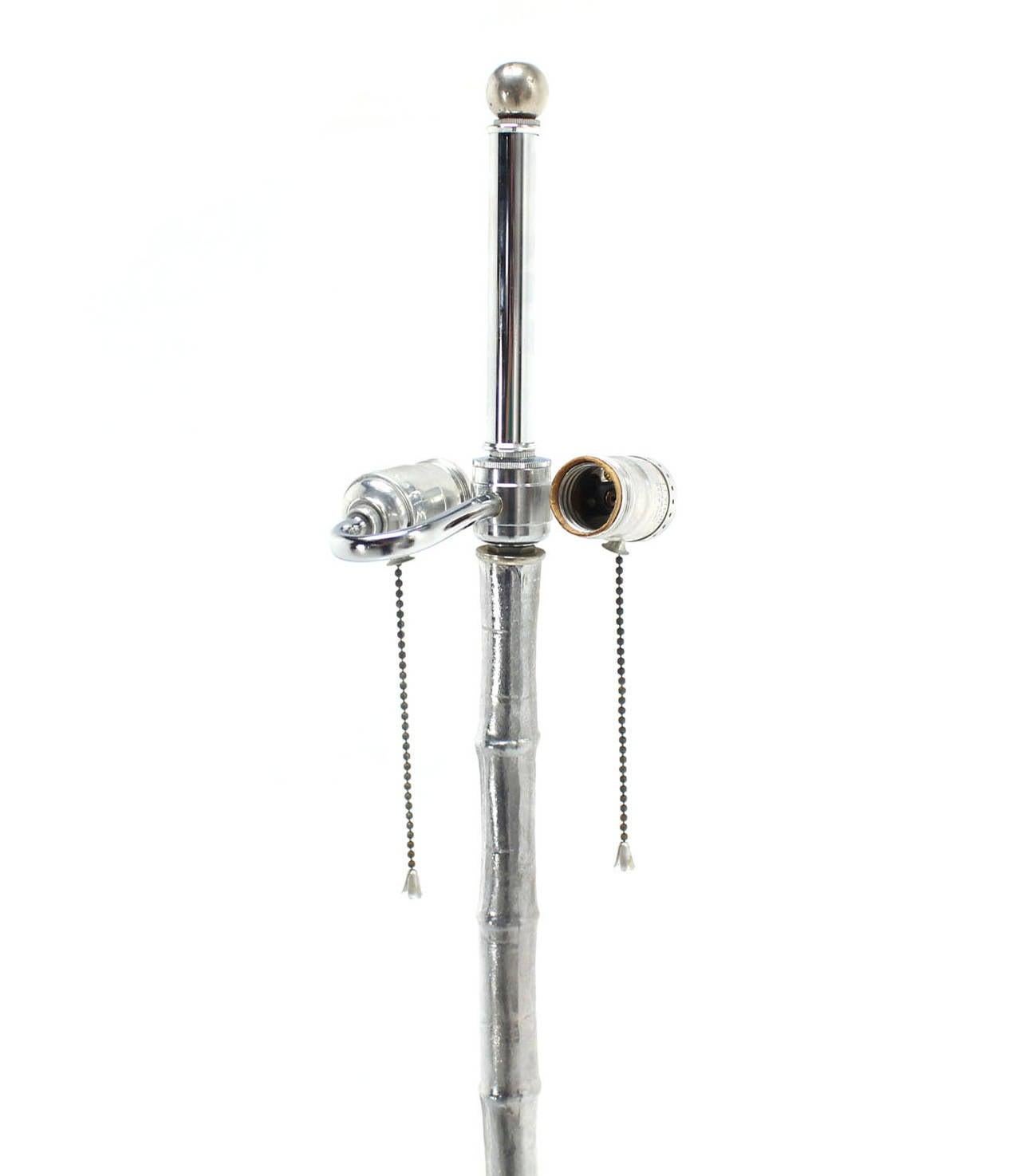 Cast Metal Faux Bamboo Heavy Lotus Base Chrome Floor Lamp Torchere Mid Century