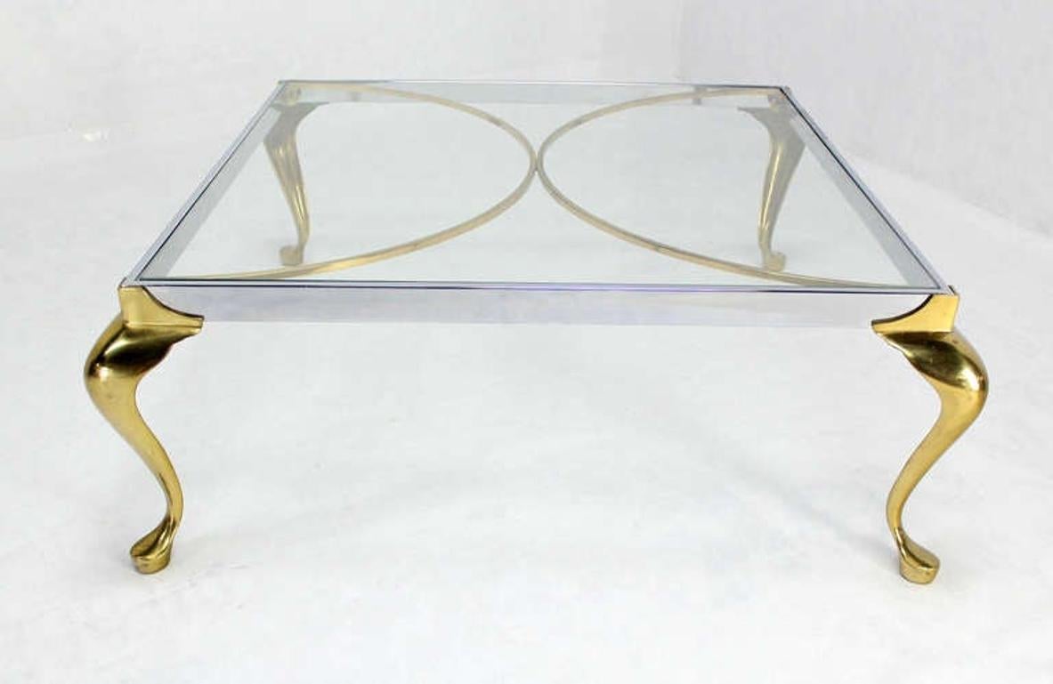 EstablishedLines Mid-Century Modern Chrome Solid Cast Brass Glass Top Square Coffee Table MINT!