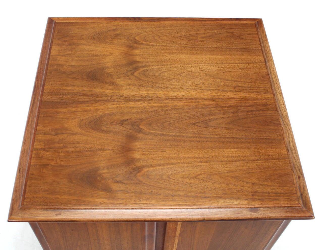 EstablishedLines Mid Century Modern Double Door Cabinet Cube Shape Walnut End Side Lamp Table