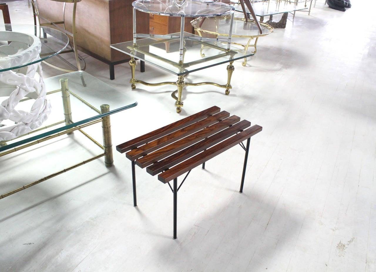 EstablishedLines Solid Rosewood Small Compact Mid Century Modern Slat Bench Black Metal Base MINT