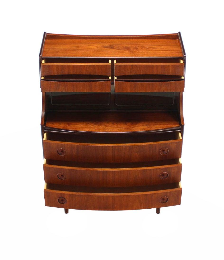 EstablishedLines Danish Teak Pull Out Desk Secretary Desk Bachelor Chest Bookcase Bow Front MINT!