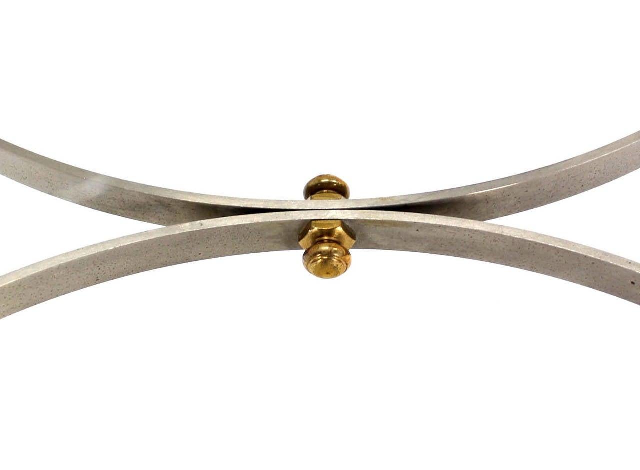 EstablishedLines Italian Mid Century Modern Round Chrome Brass Glass Top Center Coffee Table MINT