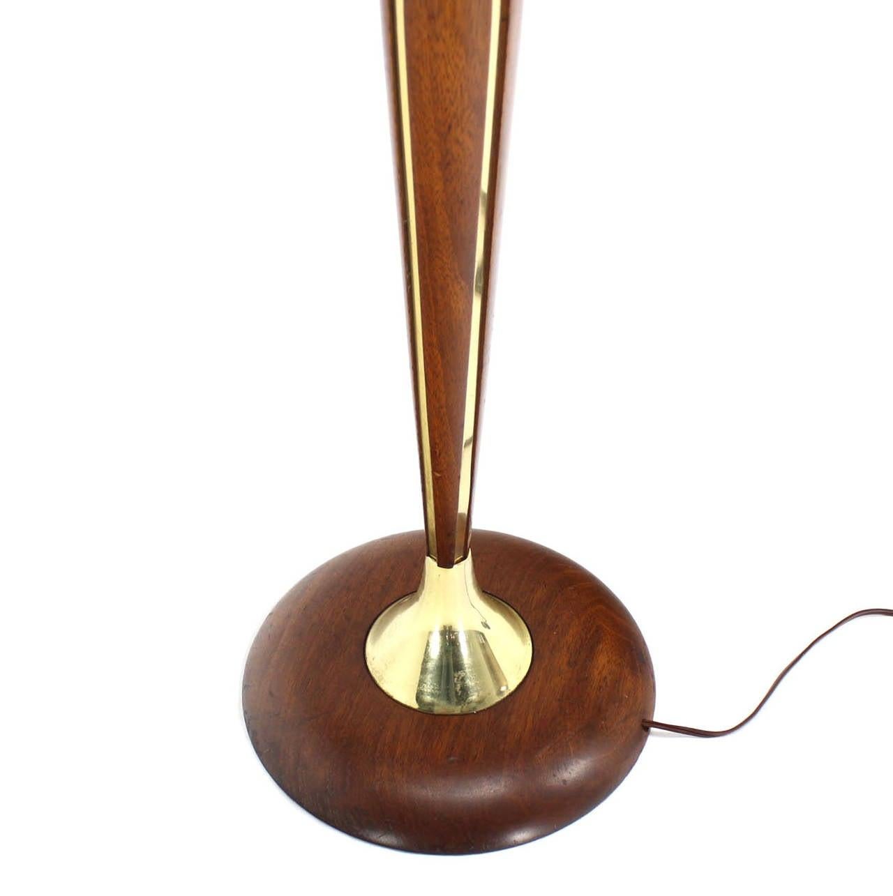 EstablishedLines 1970's Round Solid Oiled Walnut Brass Trims Base Mid Century Modern Floor Lamp