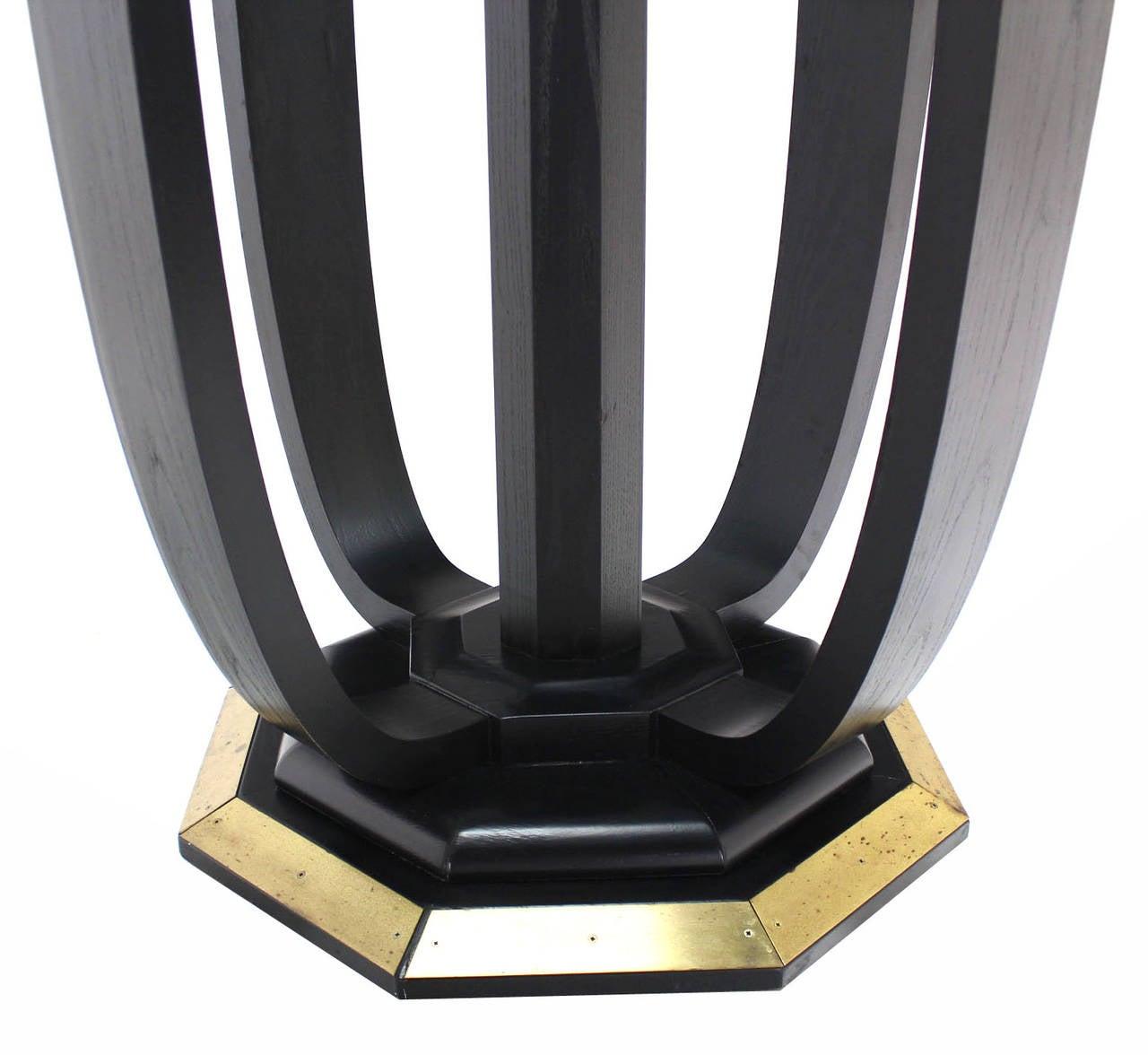 EstablishedLines Large Round Glass Top Figural Black Lacquer Bent Wood Brass Base Dining Table