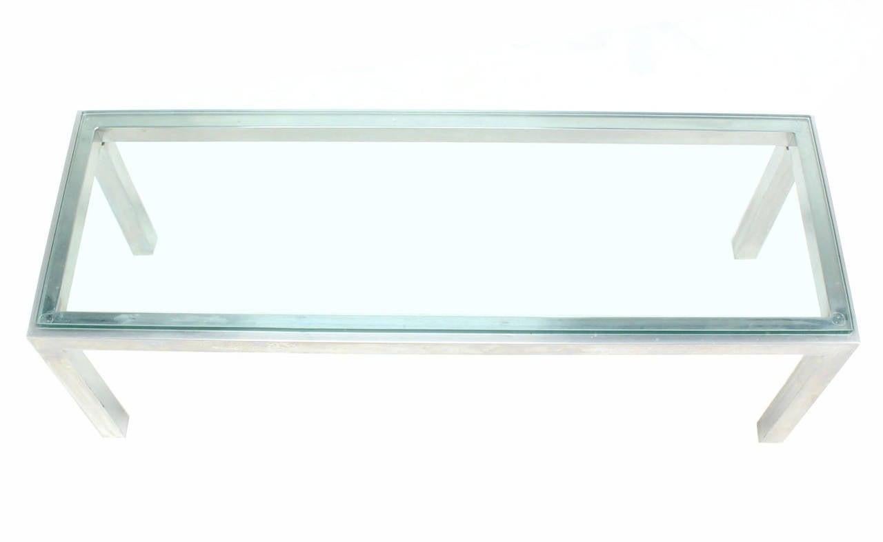Square Aluminum Profile Metal Frame Glass Top Coffee Side Table Long Rectangle
