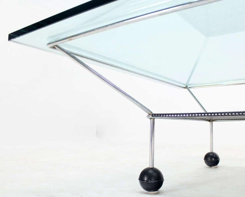 EstablishedLines Mid Century Modern Square Glass Top Coffee Table Atomic Round Ball Shape Legs