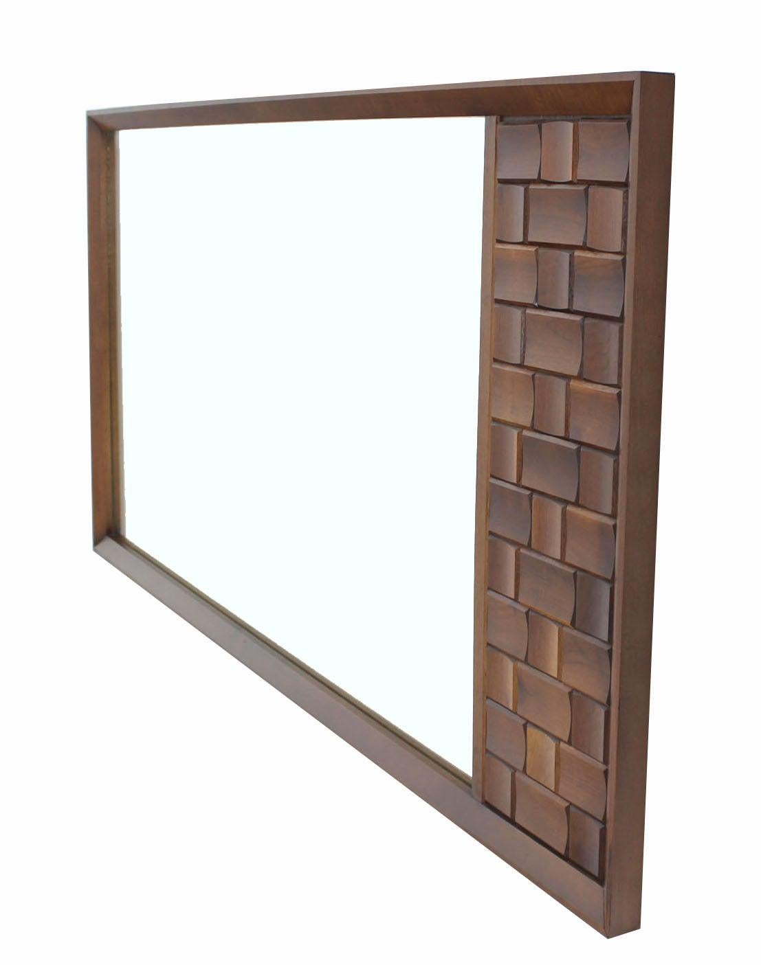 EstablishedLines Large MId Century Carved Walnut Frame Mirror with Solid Walnut Carved Panel MINT