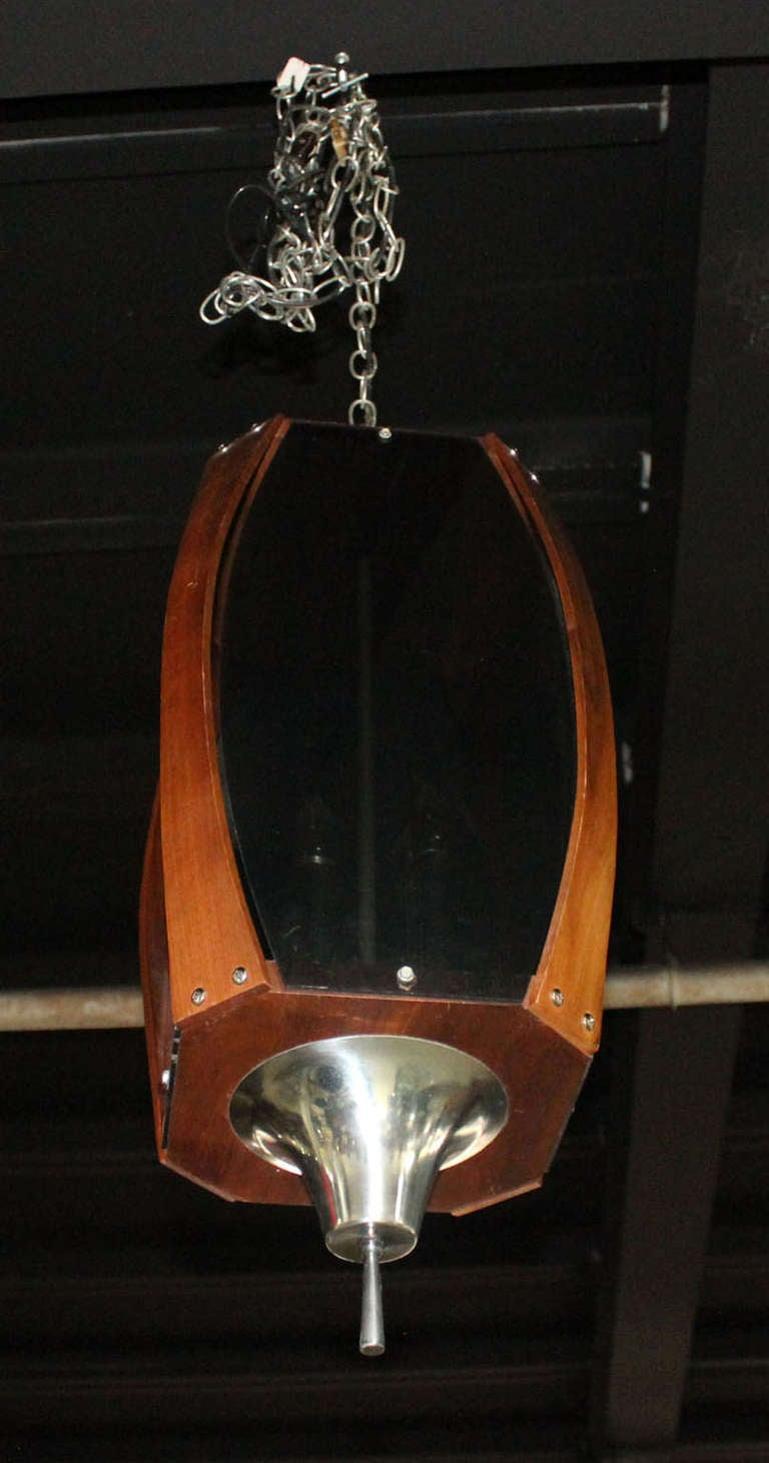 EstablishedLines Danish Mid-Century Modern Pendant Light Fixture with Teak Frame Shade MINT!