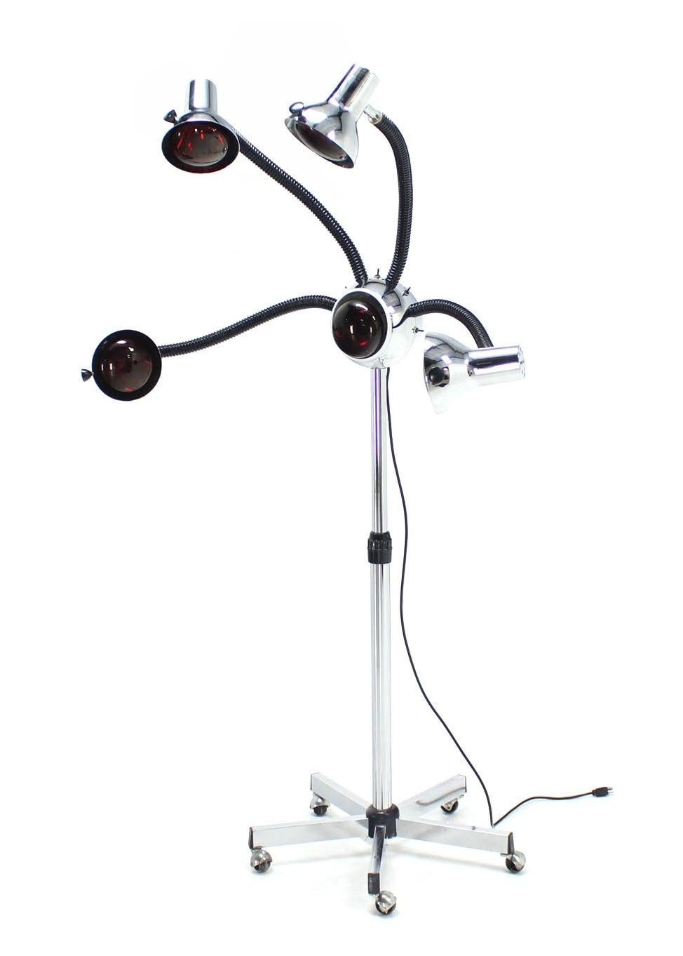 EstablishedLines Chrome Wheel Base Mid-Century Modern Adjustable Four-Arm Lamp Heat Lamps