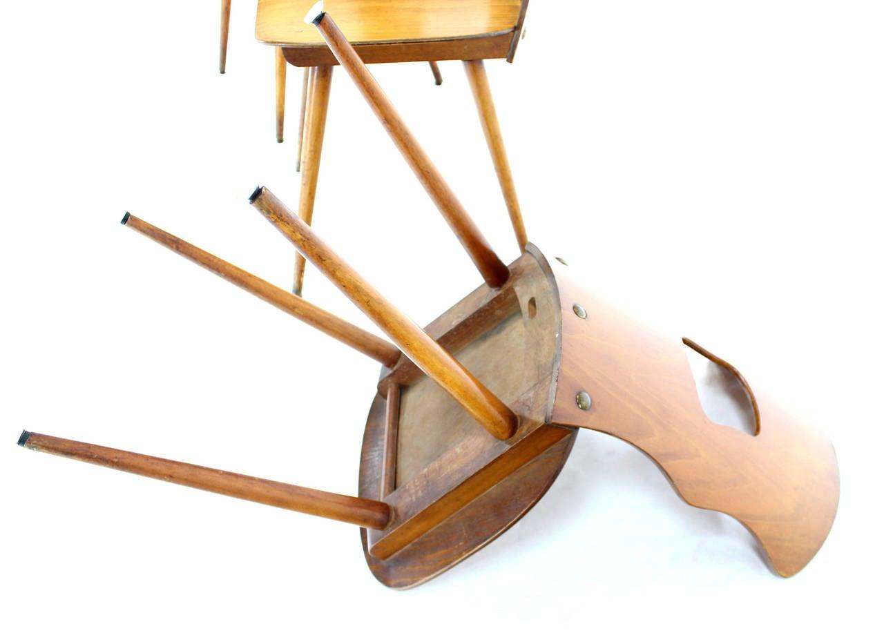 Set of Three Mid Century Swedish Modern Molded Birch Plywood Chairs Dowels Legs