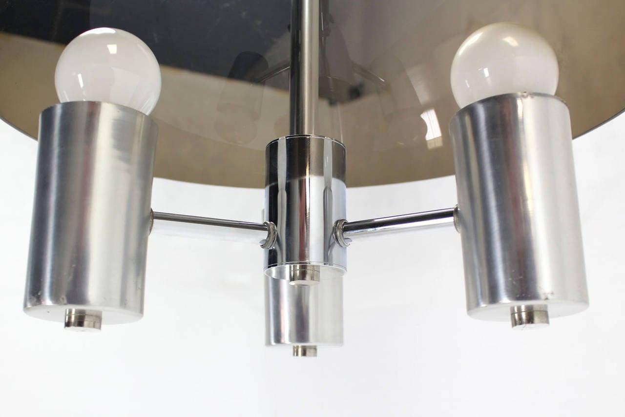 EstablishedLines Smoked Lucite Dome Shape Shade Chrome Mid Century Modern 3 Bulb Light Fixture