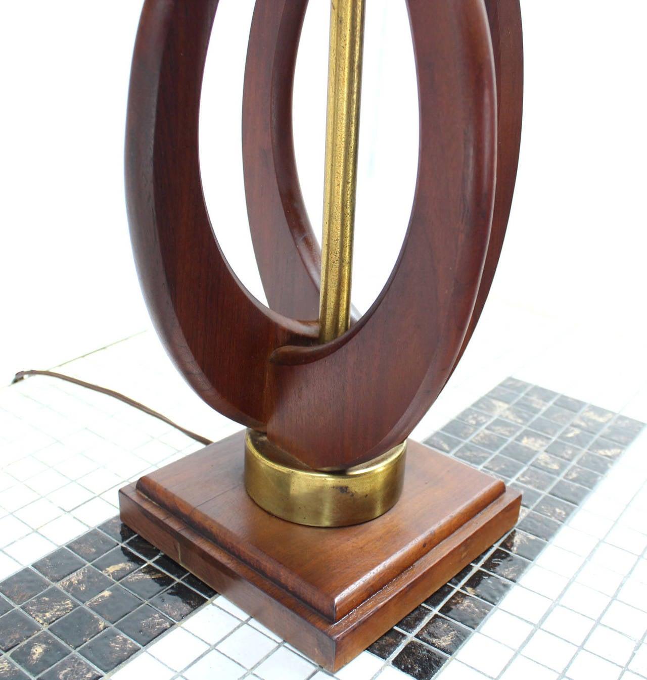 EstablishedLines Pair of Mid Century Modern Sculptural Flame Motive Oiled Walnut Table Lamps MINT