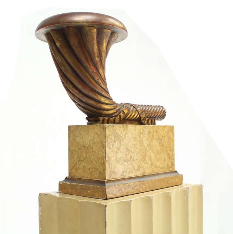 EstablishedLines Art Deco Carved Horn Shape on Scallop Woden Pedestal Floor Lamp Base