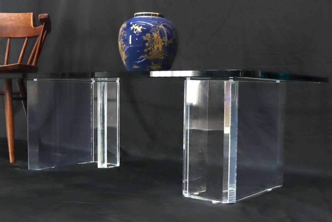 Lucite Base Glass Top Compact Rectangular Coffee Table
