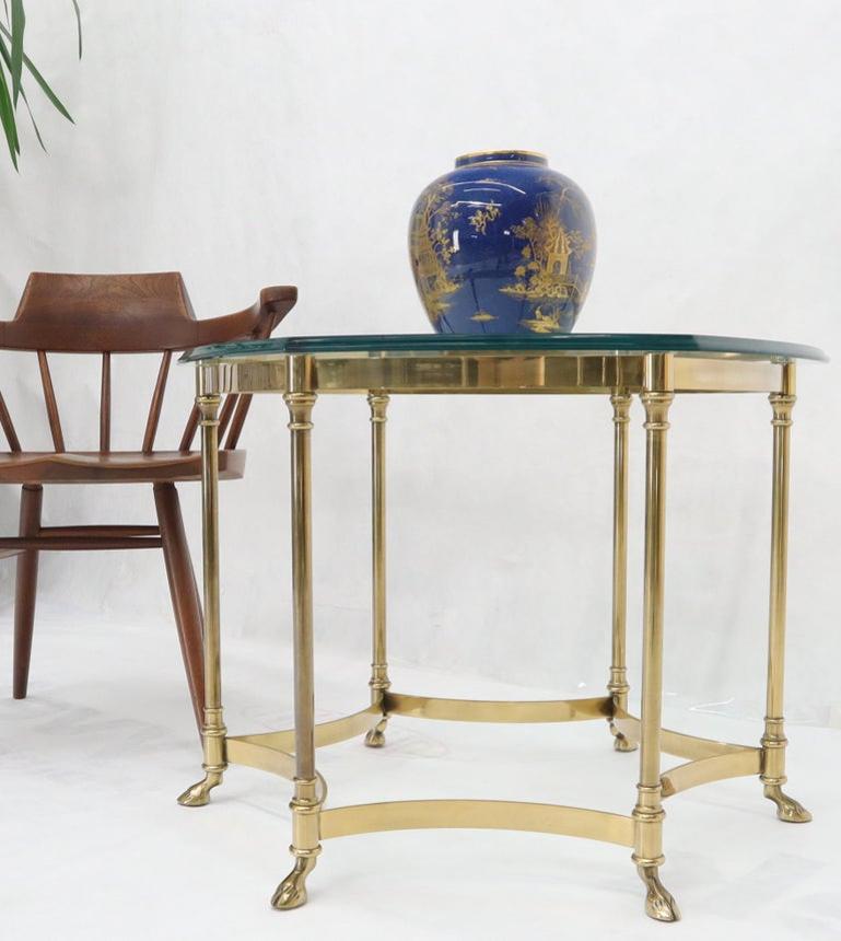 Hexagon Glass Top Brass Base Hoof Feet Italian Side End Table Stand
