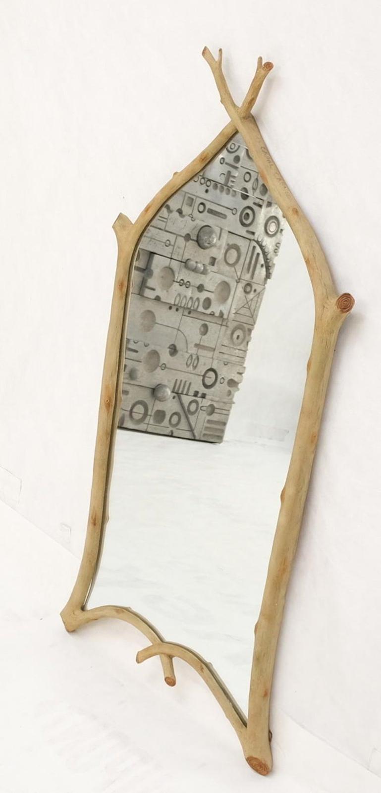 Faux Twig Dome Shape Frame Wall Mirror Artist Signed Carol Canner