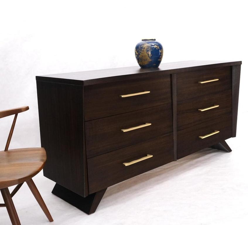 Concave Front Sculptural Profile Large Pulls 6 Drawers Restored Espresso Dresser