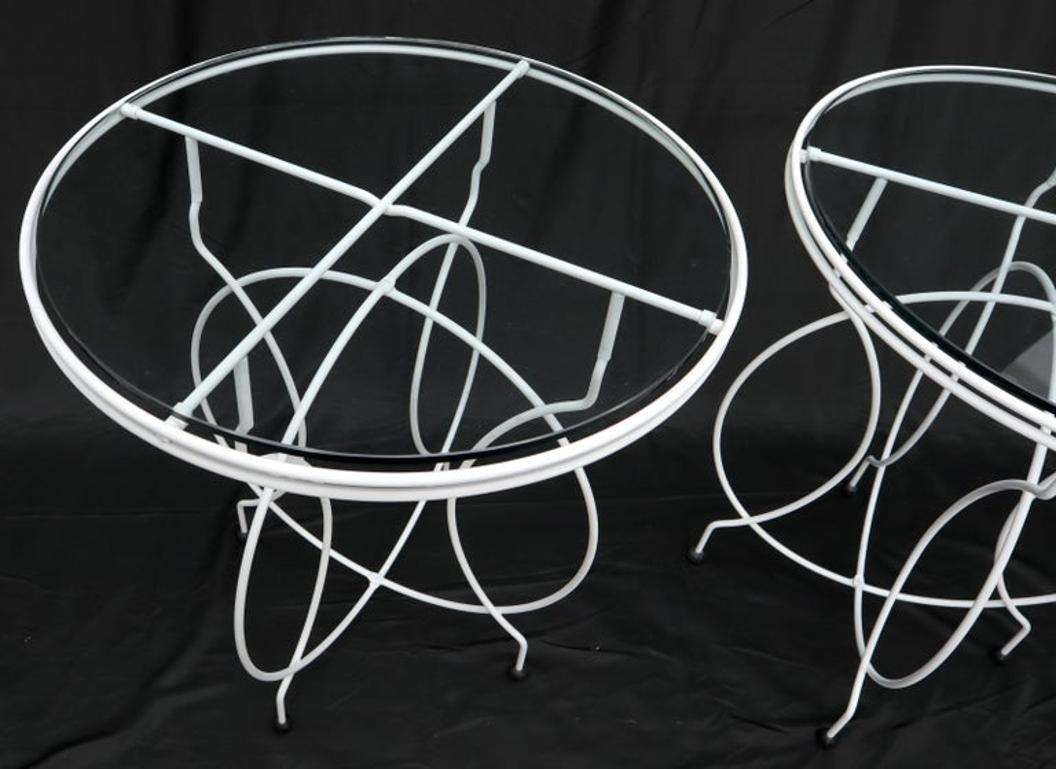 Pair of Midcentury Ice Cream Style Round Folding Cafe Tables Glass Tops