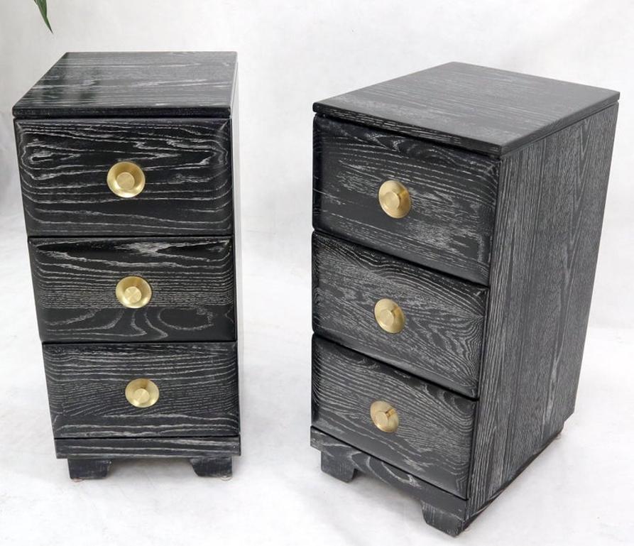 Pair of Three-Drawer Ceruised Oak Nightstands End Tables