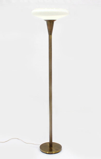 Brass Base  with Irredescent Shade Floor Lamp Torchere