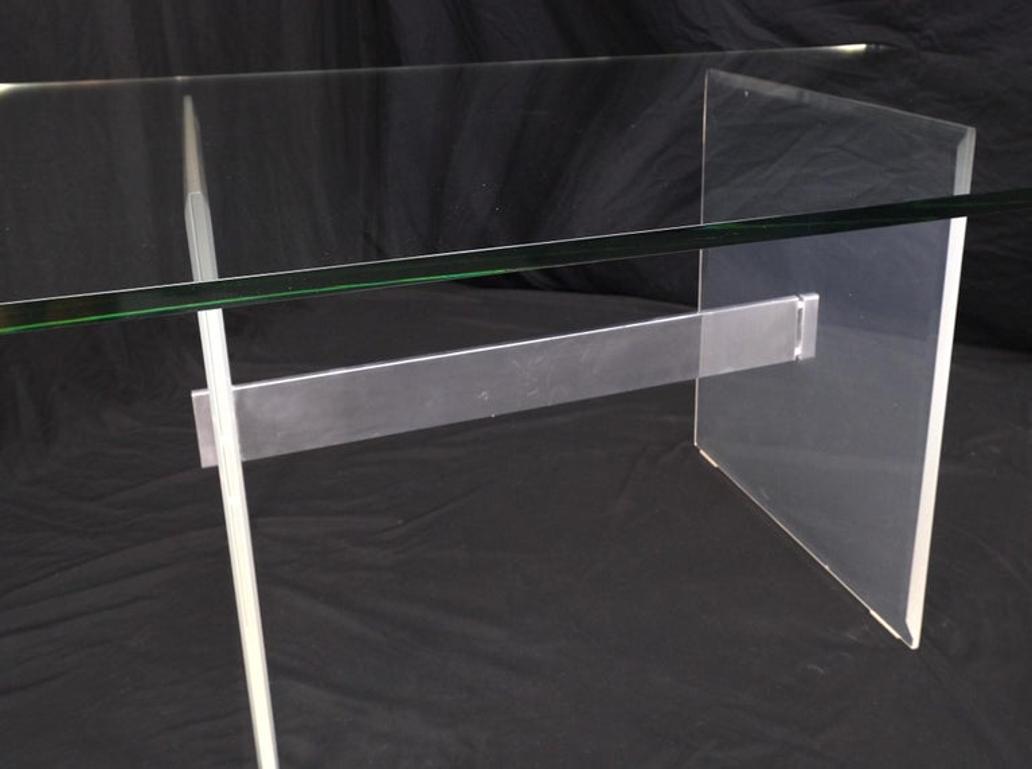 Lucite & Aluminum Base Rectangle Glass Top Dining Conference Table