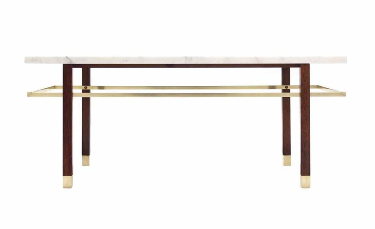 Harvey Probber Marble Top Rectangular Coffee Table w/ Brass Rectangular stretche