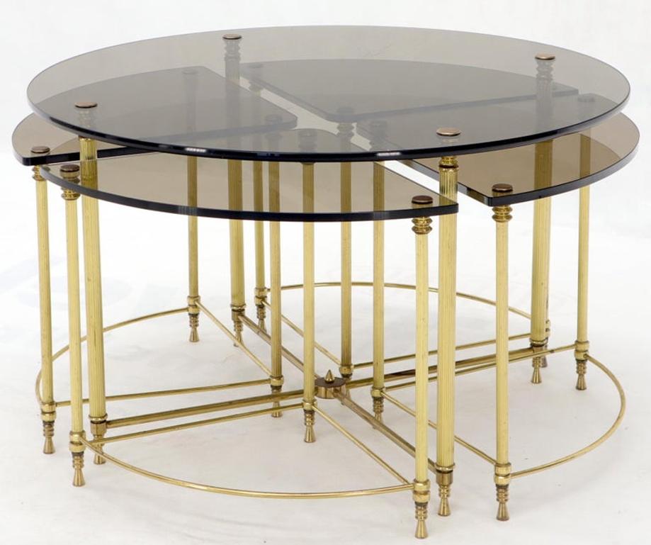 Circular Round Smoked Glass Brass Legs Nesting Coffee Table