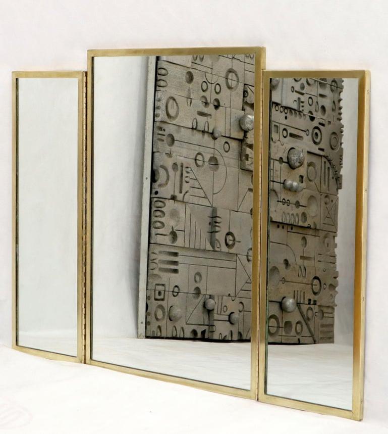 Trifold Brass Wall or Freestanding Dresser Top Mirror