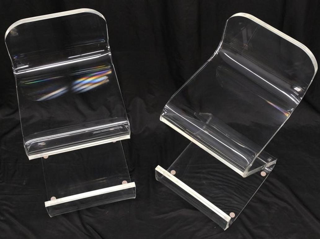 Pair of Thick Bent Lucite Bar Stools Chairs