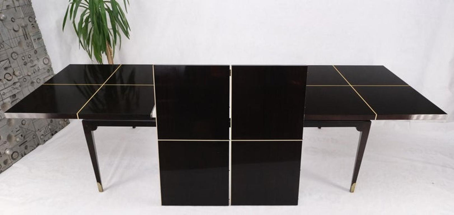 Large Tommi Parzinger Lacquered Mahogany Brass Feet Tapered Legs Dining Table