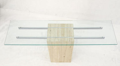 Travertine Pedestal Base Glass Top Console Sofa Hall Table