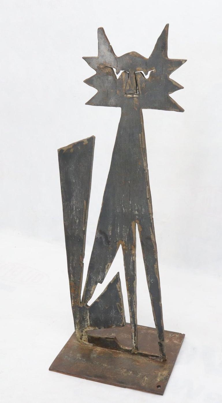 Cut Metal Brutalist Modern Abstract Standing Sculpture of a Cat