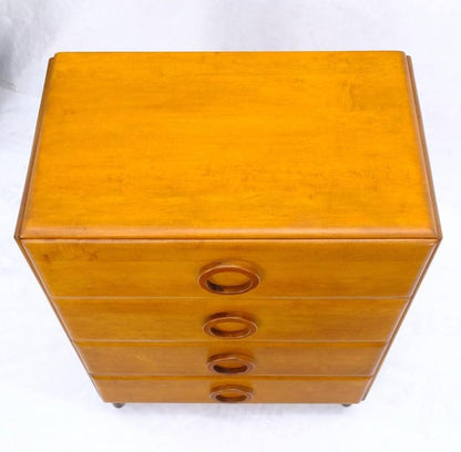 Russel Wright Solid Maple Art Deco Round Pulls 4 Deep Drawers High Chest Dresser