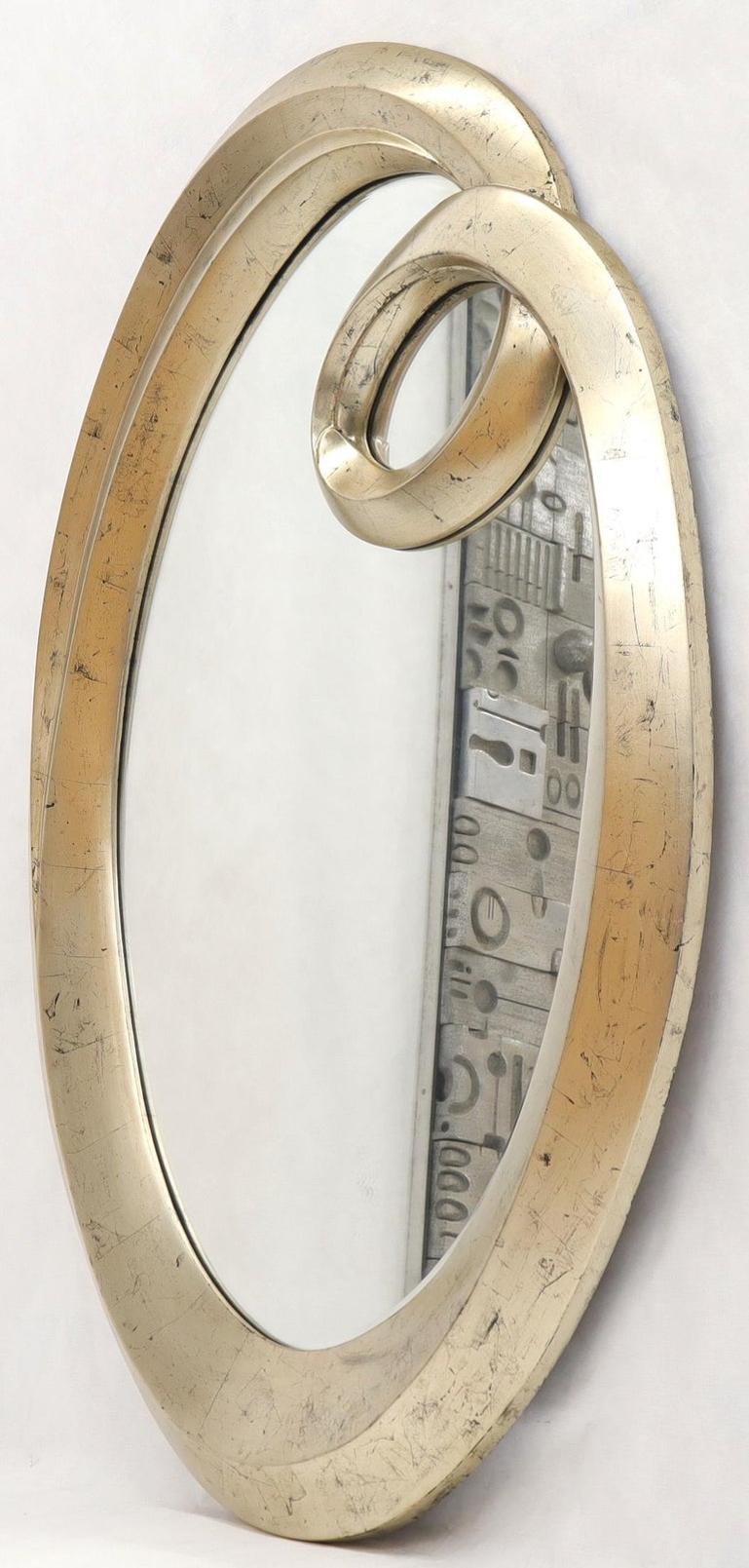 Oval Art Nouveau Style Silver Leaf Mirror