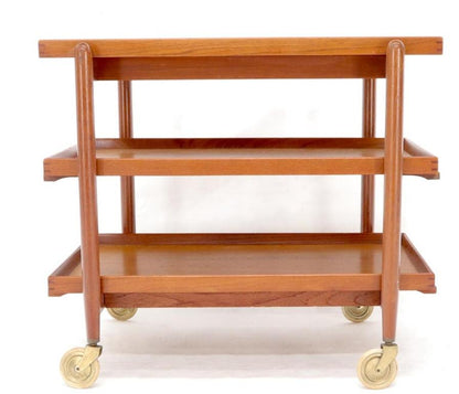 Danish Mid-Century Modern Three Tiered Rolling Serving Cart