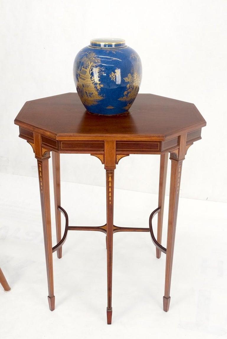 Very Ornate Delicate Lines Walnut Inlay Stretched Hexagon Lamp Side Table Mint