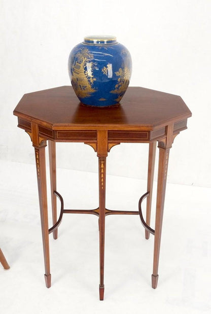 Very Ornate Delicate Lines Walnut Inlay Stretched Hexagon Lamp Side Table Mint
