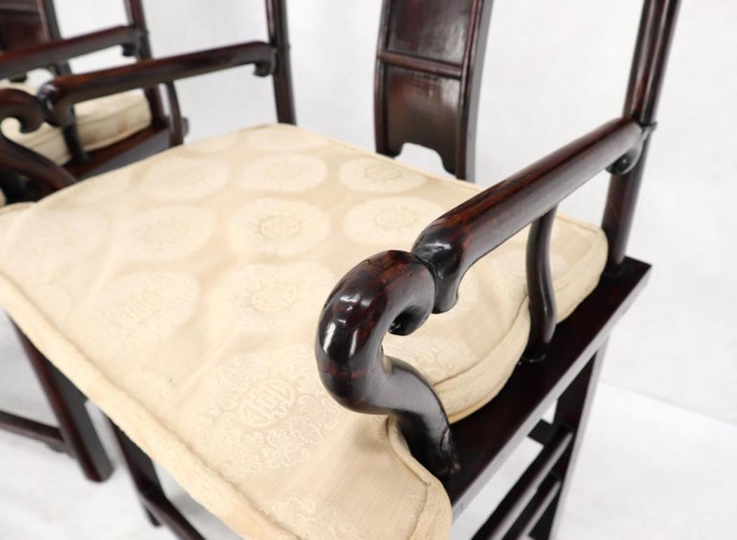 Pair of Chinese Rosewood Nicely Carved Arm Side Chairs