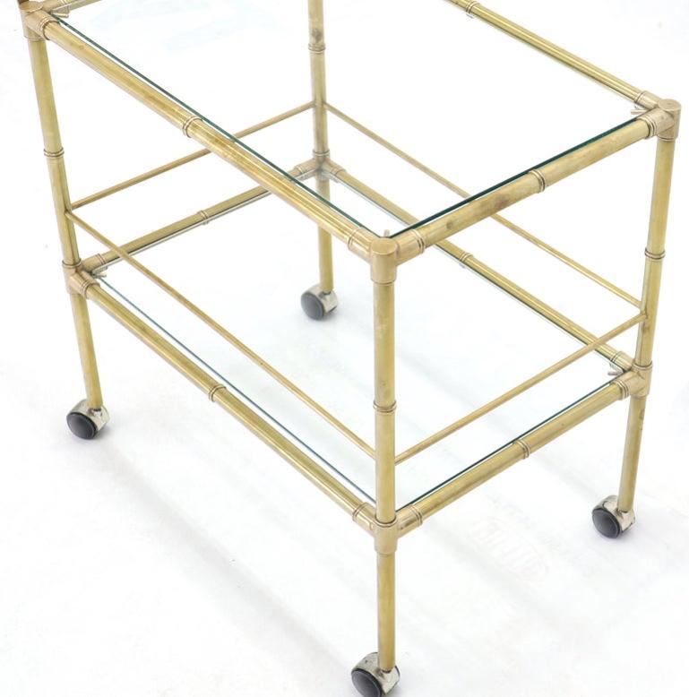 Solid Brass Faux Bamboo Rectangular Shape Two-Tier Serving Cart