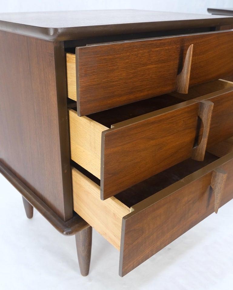 Pair Walnut Mid Century 3 Drawers Sculptural Night Stands End Tables Mint!