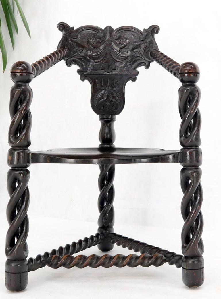 Pierce Carved Wood Oak Tri Legged Arm Chair